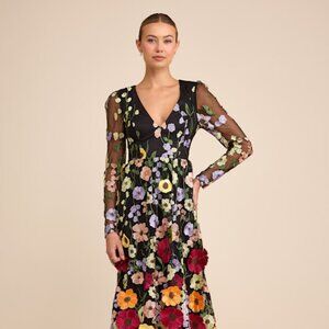 Lulus Impressive Blossom Black 3d Floral Embroidered Midi Dress - Size S